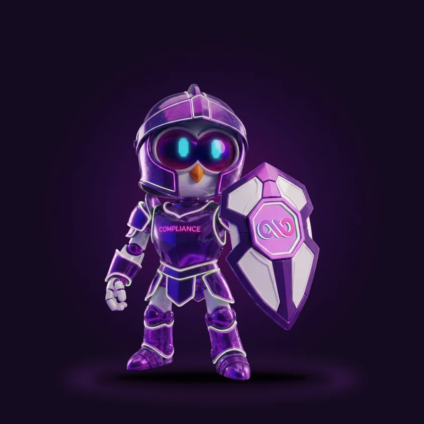Etho, personagem da Be.Aliant, com armadura e escudo do Compliance