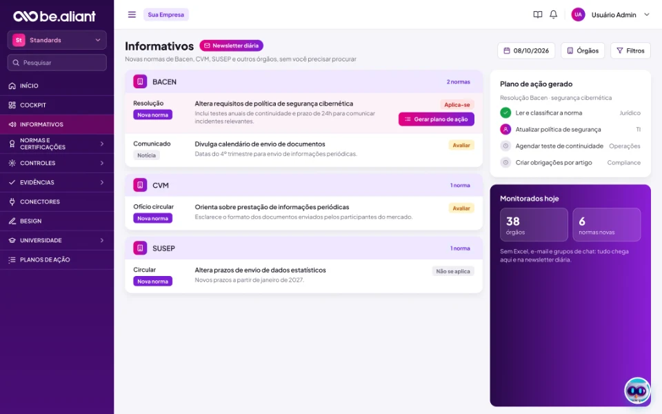Informativos com as normas novas de Bacen e CVM e o plano de ação gerado